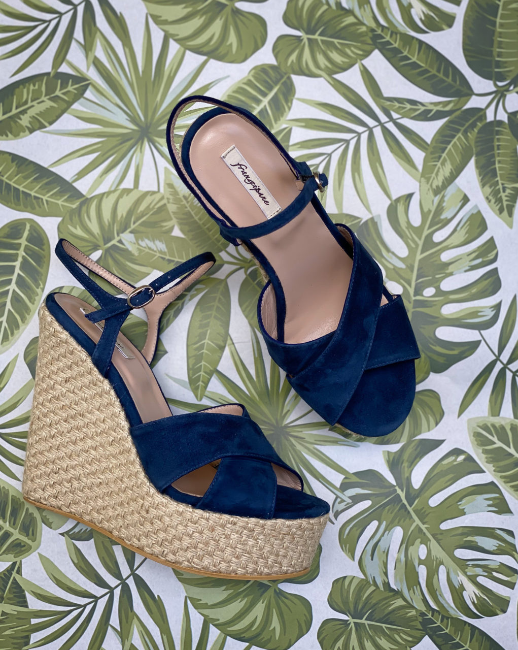 Easy Street Ghita Sandali Con Zeppa Donna - Crepe Blu Navy - 41 EU (X-Larga) - Fatto In Italia