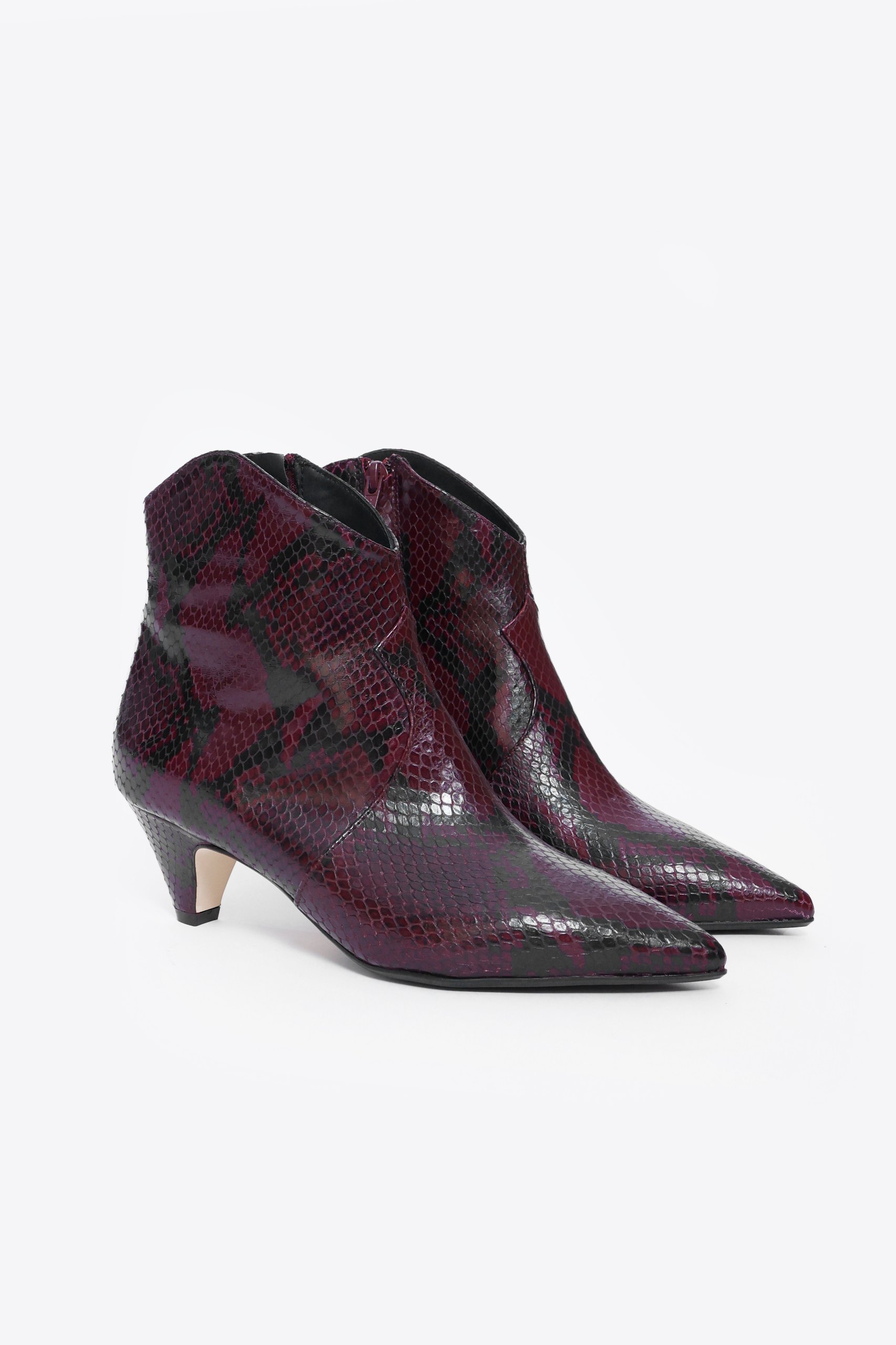 stivaletto tacco a cono pitone bordeaux
